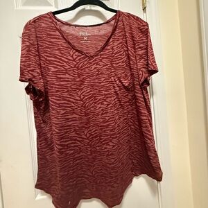 Grace & Lace Maroon Zebra Print Burn Out Perfect V-Neck Tee